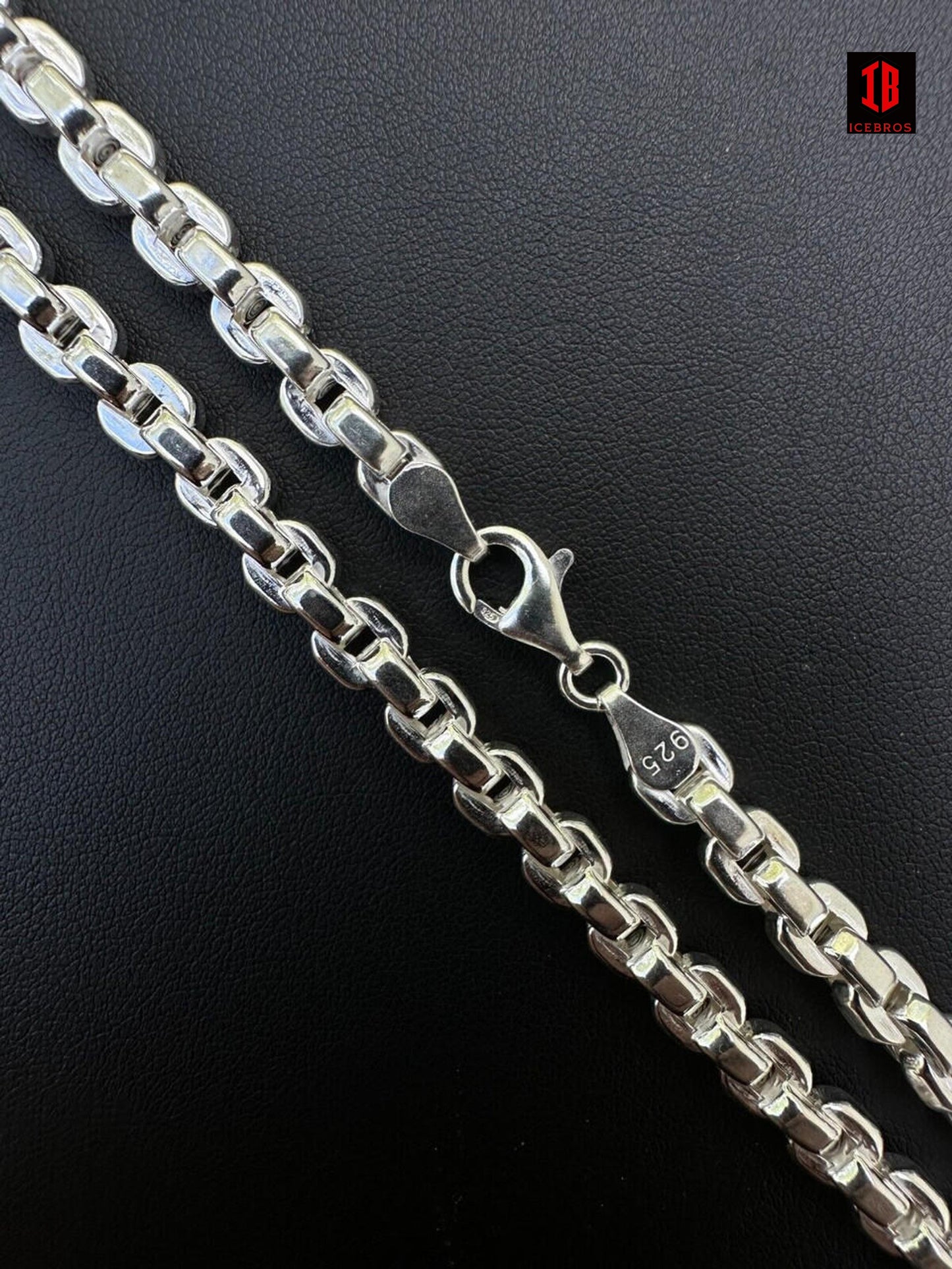 925 Sterling Silver 6mm Men's Puffed Vermeil Rolo Link Bracelet Pulsera