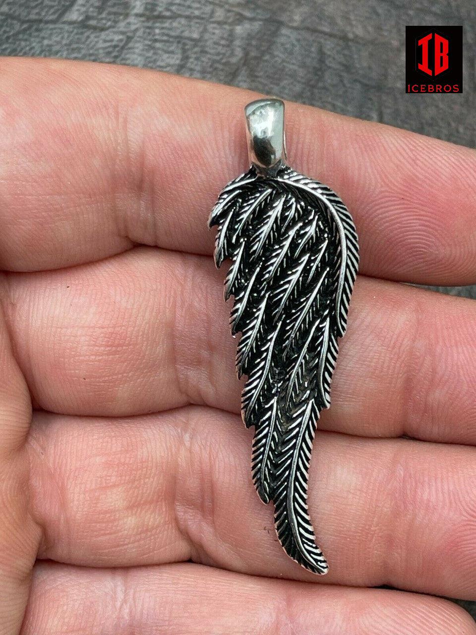 925 Sterling Silver Angel Wing Feather Pendant Necklace Gold Unisex