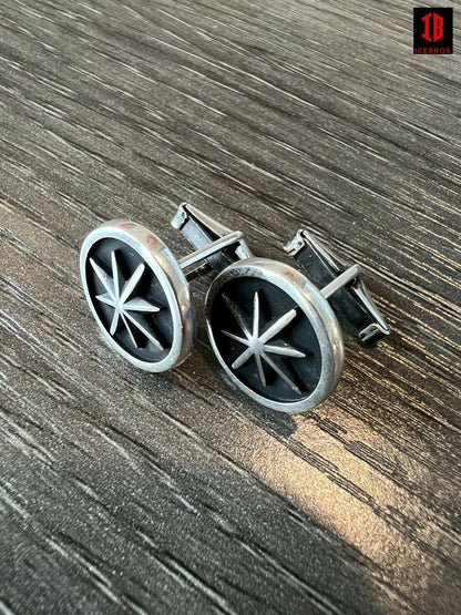 Real 925 Sterling Silver Black Navigation Star Cuff Links Cufflinks Tuxedo Shirt