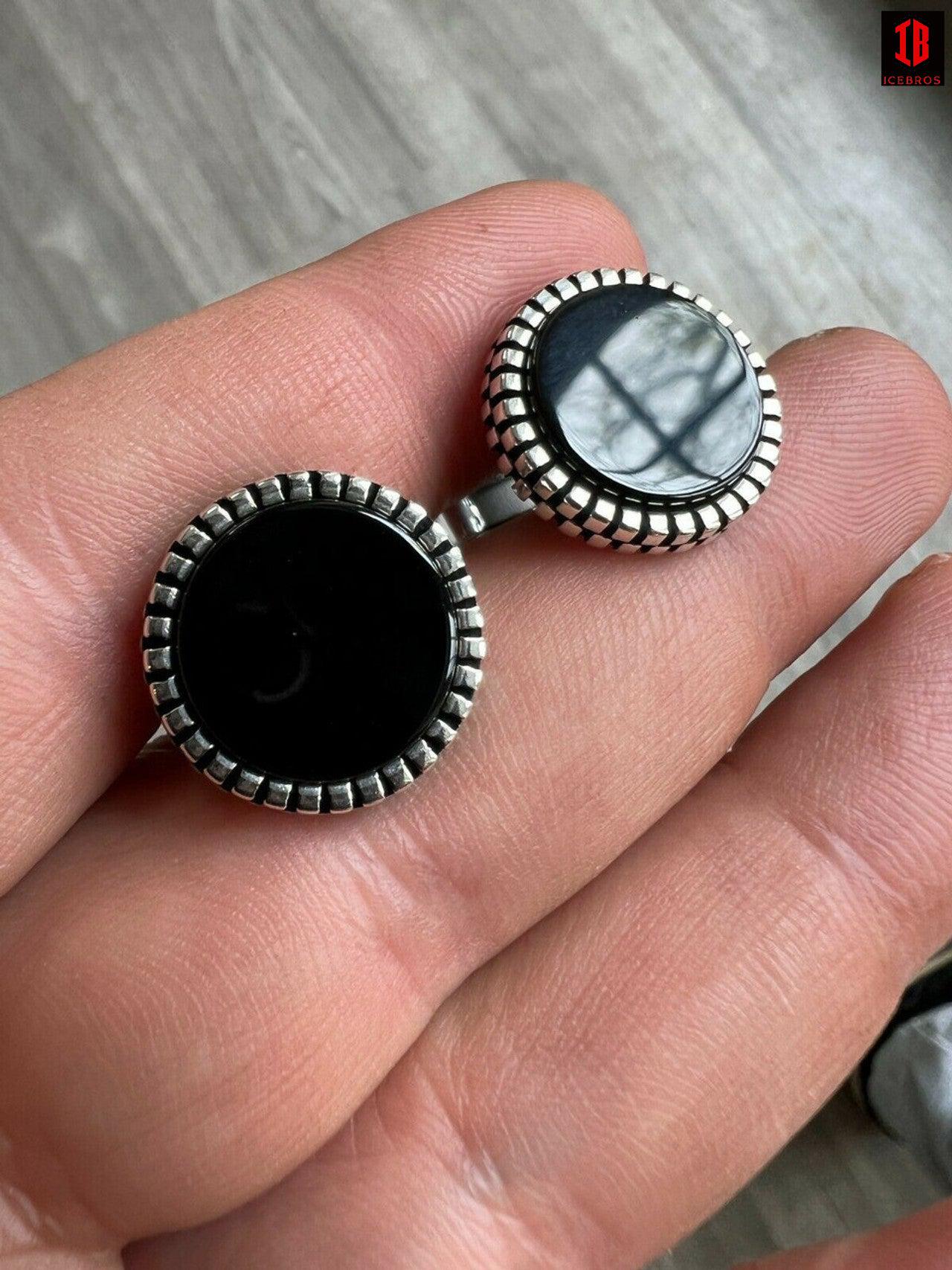 Real 925 Sterling Silver Black Onyx Stone Cuff Links Cufflinks Tuxedo Shirt