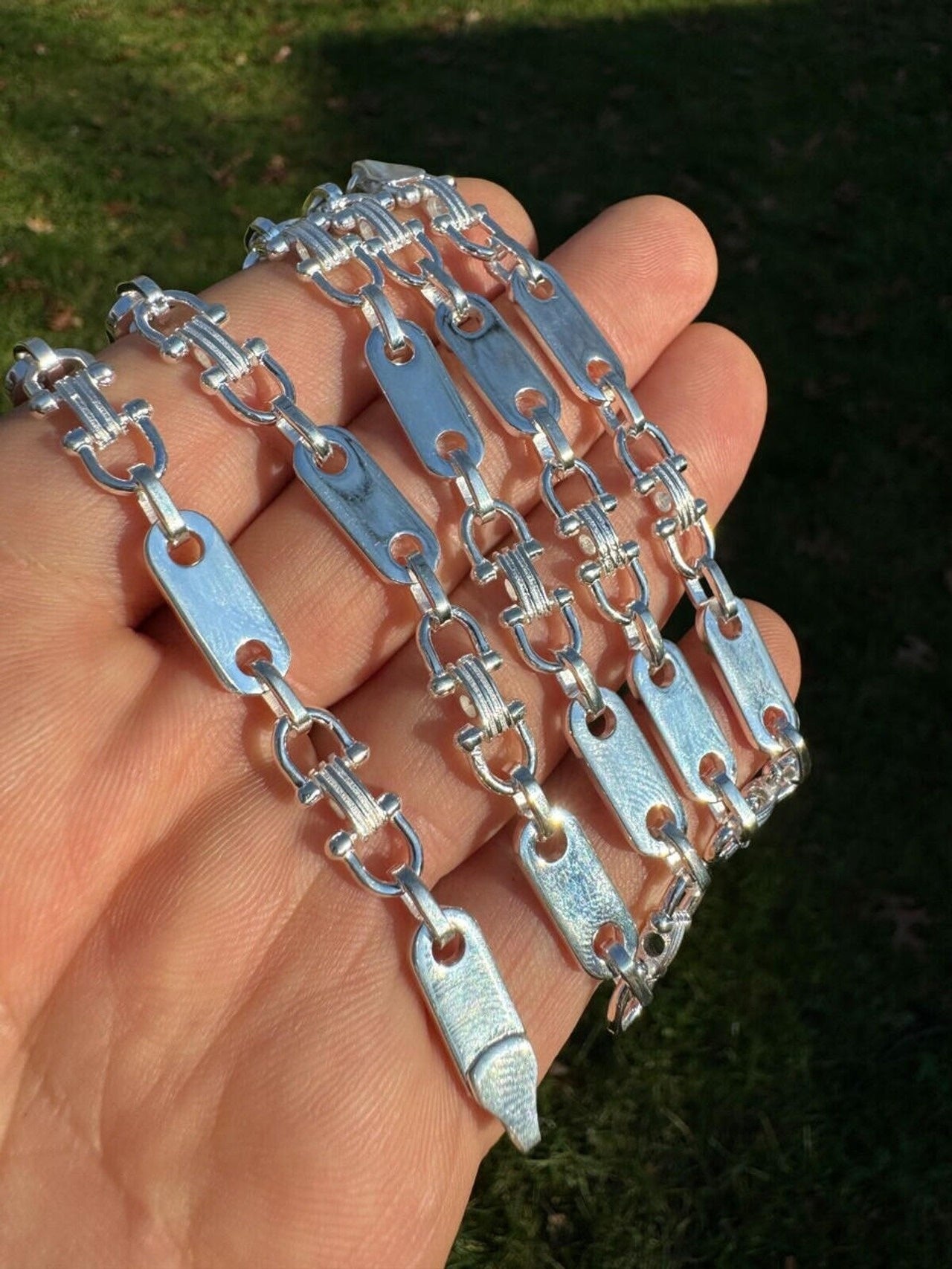 Handmade 925 Sterling Silver Ferragamo Link Chain Necklace 7.5mm