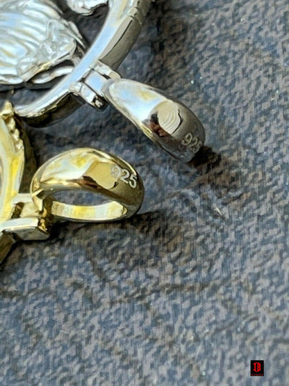 925 Sterling Silver Gold Santa Muerte Grim Reaper Death Pendant Necklace