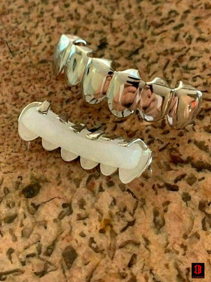 Fine 925 Sterling Silver Custom GRILLZ Teeth Top Bottom Hip Hop Mouth