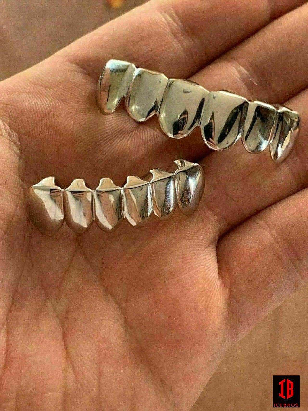 Fine 925 Sterling Silver Custom GRILLZ Teeth Top Bottom Hip Hop Mouth