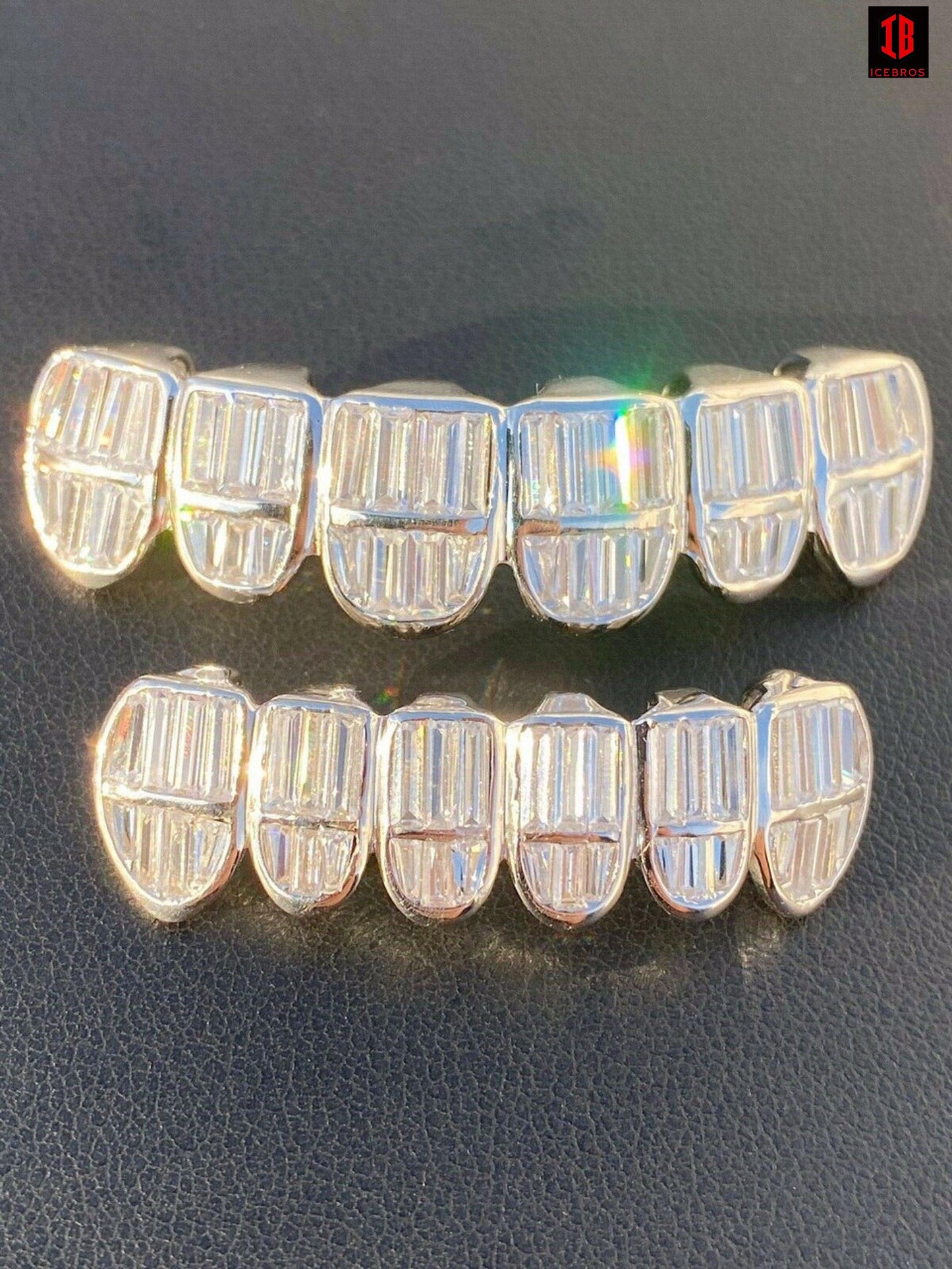 925 Silver 14k Gold Filled Baguette Diamond GRILLZ Teeth All Grills