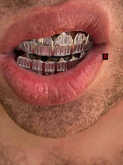 925 Silver 14k Gold Filled Baguette Diamond GRILLZ Teeth All Grills