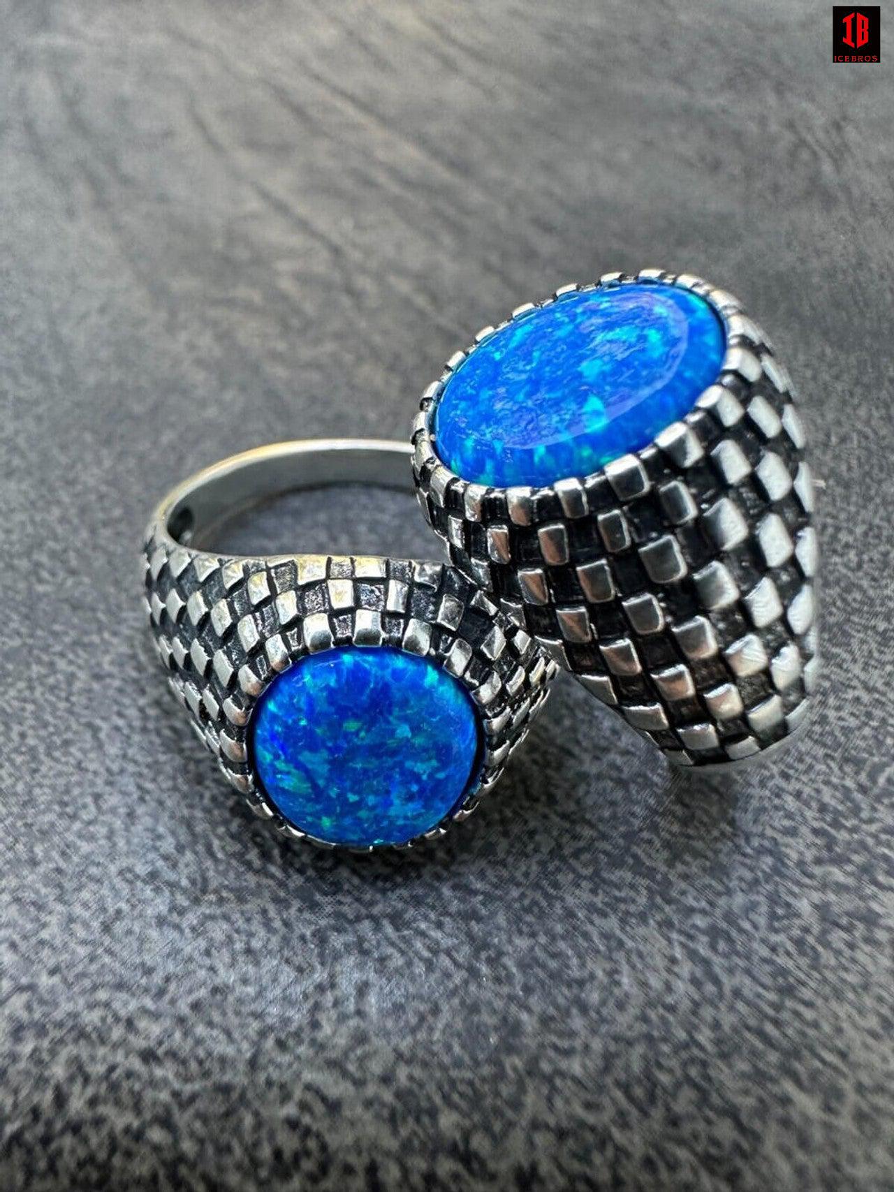 Blue stone silver hot sale ring for mens