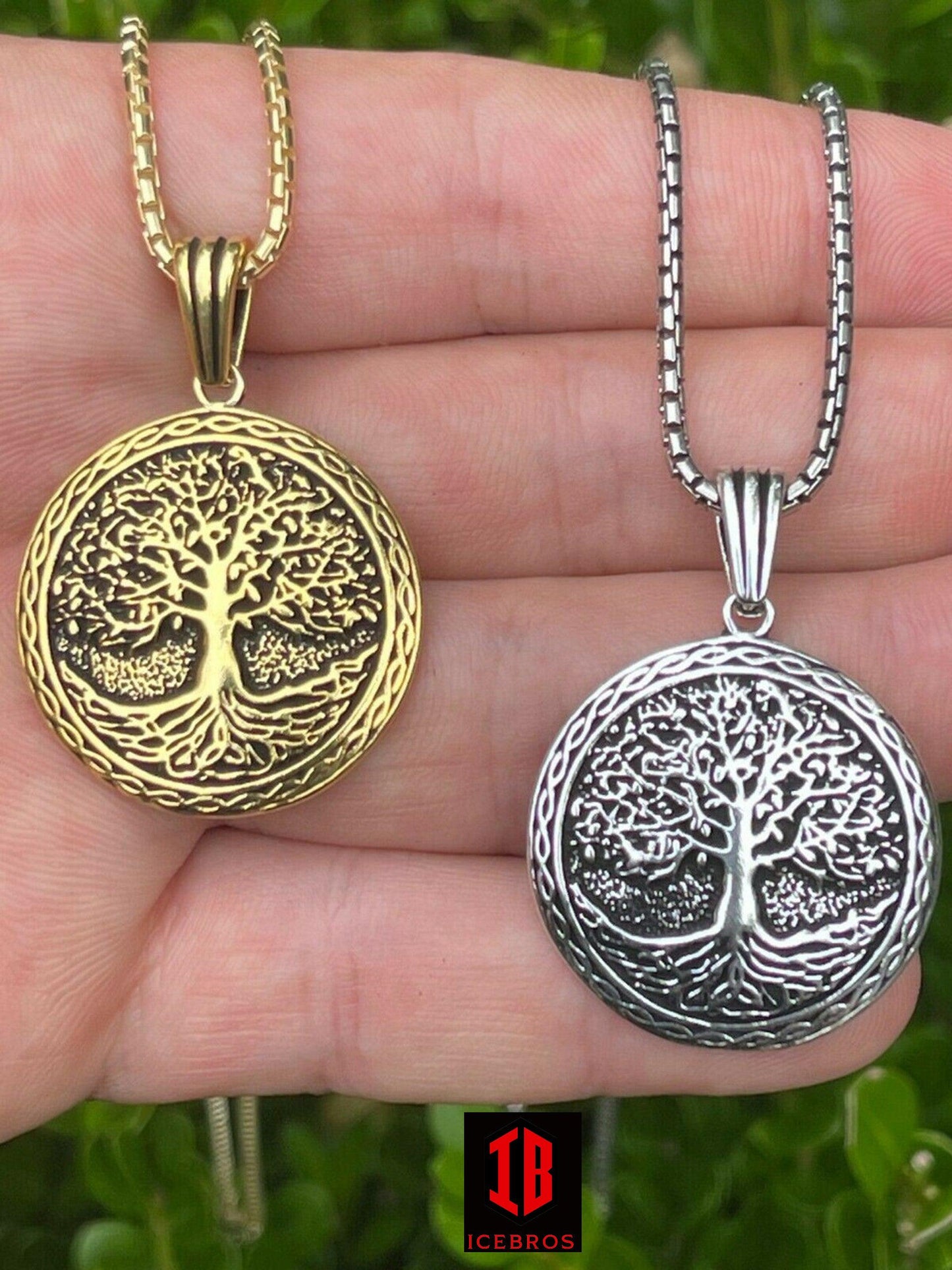 925 Sterling Silver Large Tree Of Life Viking Celtic Pendant Necklace Gold