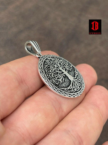 925 Sterling Silver Large Tree Of Life Viking Celtic Pendant Necklace Gold