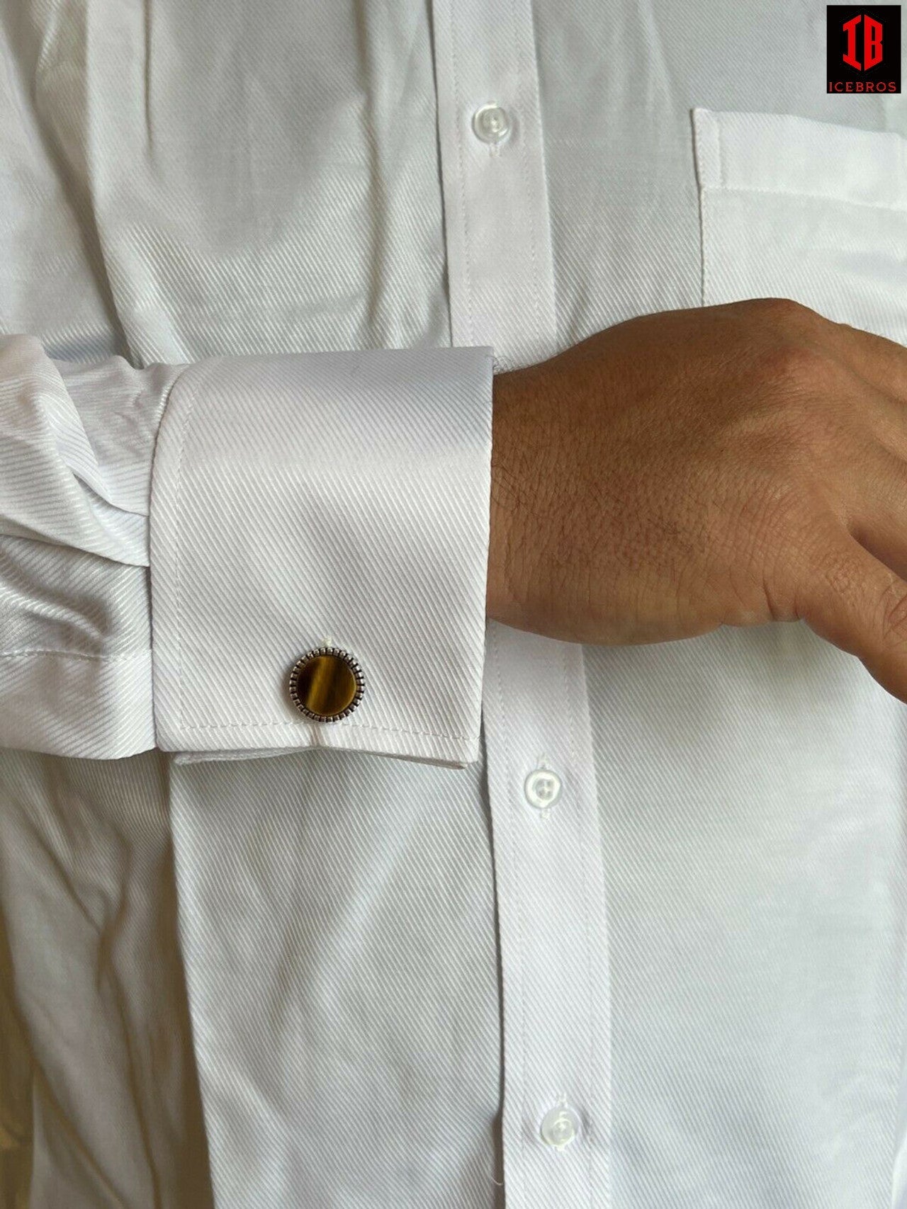 Real 925 Sterling Silver Tiger's Eye Stone Cuff Links Cufflinks Tuxedo Shirt