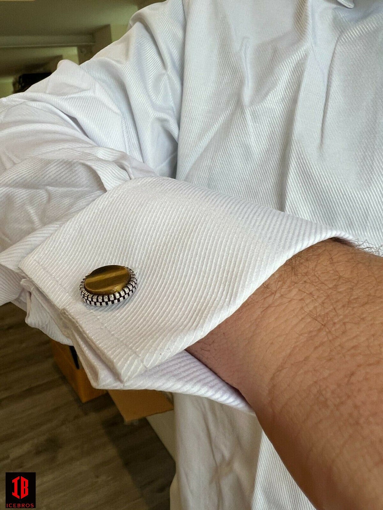 Real 925 Sterling Silver Tiger's Eye Stone Cuff Links Cufflinks Tuxedo Shirt