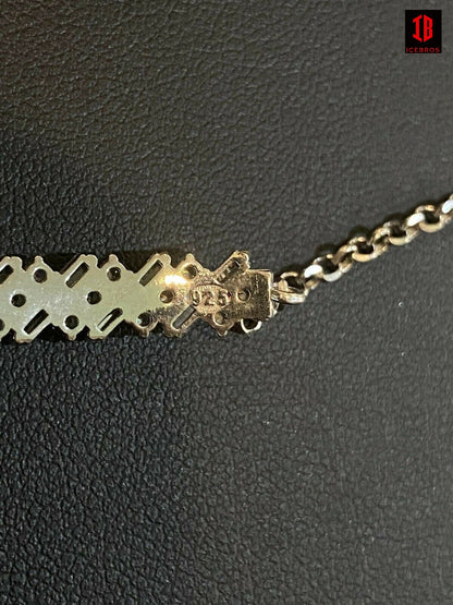 Real 925 Sterling Silver Yellow Rose Gold Baguette Star Shape CZ Ladies Bracelet