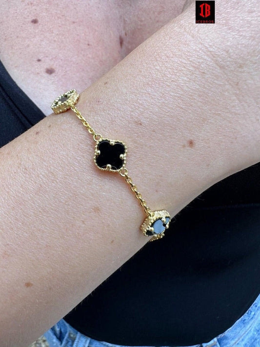 Copy of Real Clover Black Onyx 14-24inch Bracelet 14k Gold Vermeil 925 Silver