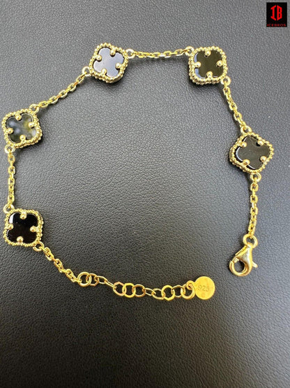 Real Clover Black Onyx 14-24inch chain 14k Gold Vermeil 925 Silver