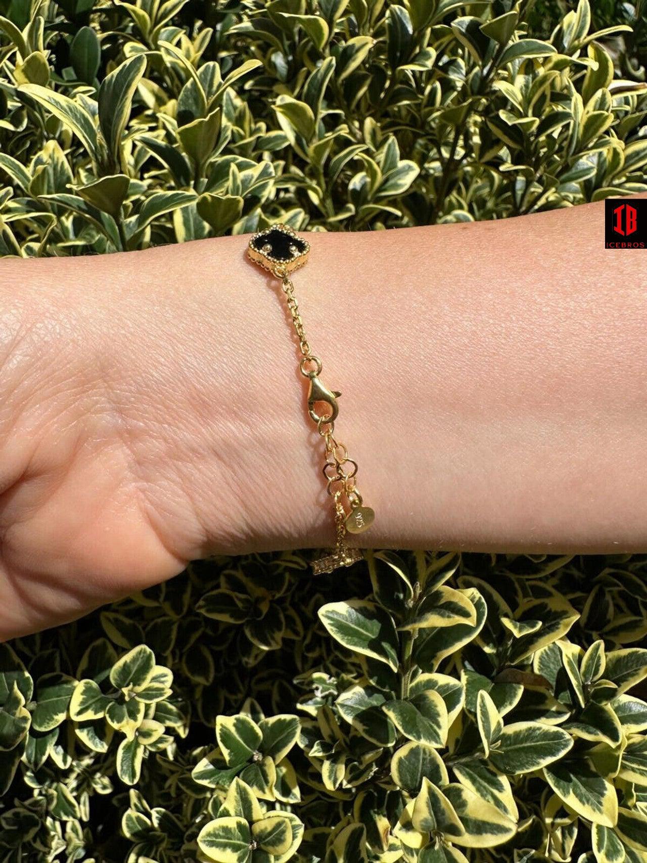 Copy of Real Clover Black Onyx 14-24inch Bracelet 14k Gold Vermeil 925 Silver