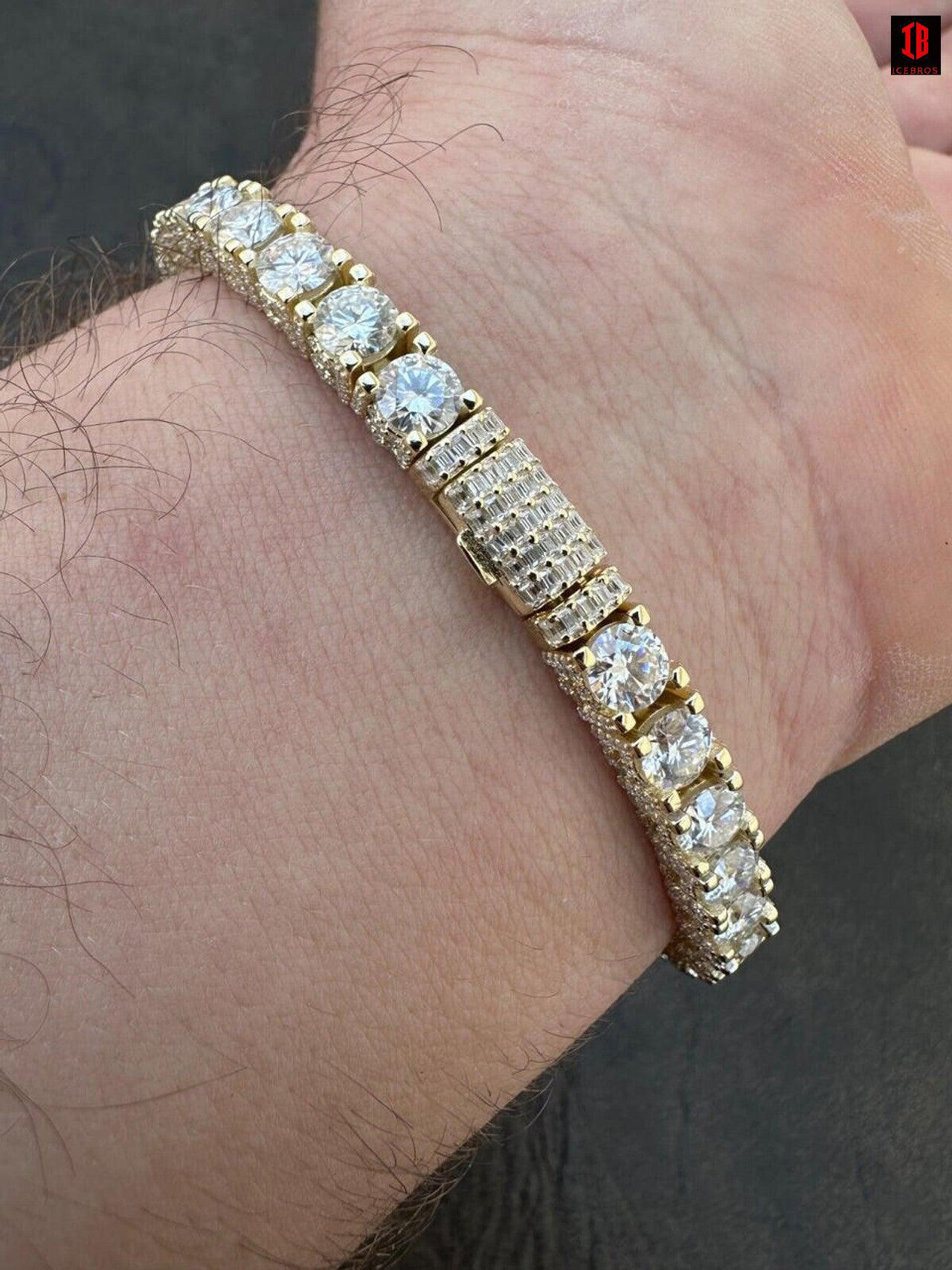 Baguette Sleek Clasp 5mm 14k Yellow Gold Moissanite Tennis Bracelet 