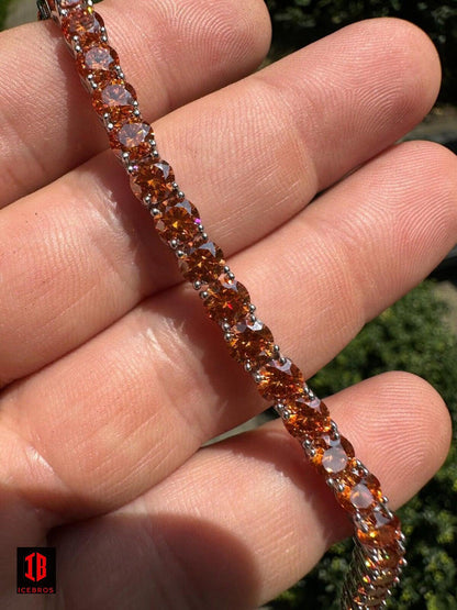 Real Iced Orange MOISSANITE 5mm Tennis Bracelet 925 Silver Pass Diamond Test