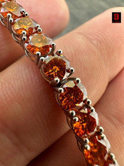 Real Iced Orange MOISSANITE 5mm Tennis Bracelet 925 Silver Pass Diamond Test