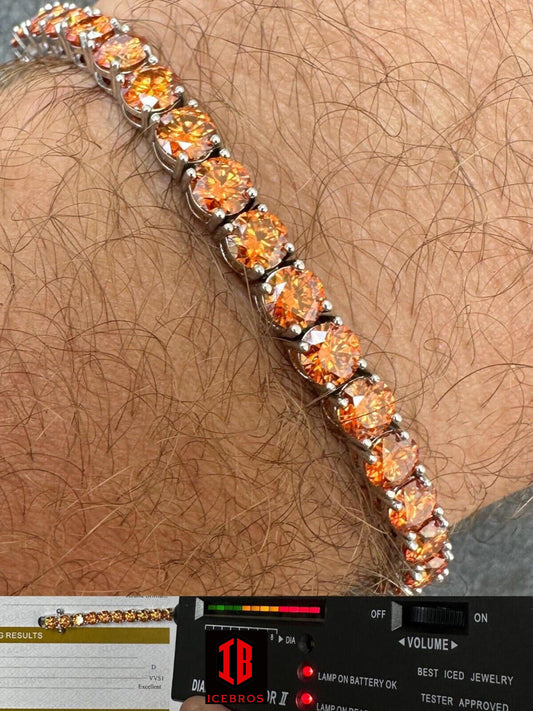 Real Iced Orange MOISSANITE 5mm Tennis Bracelet 925 Silver Pass Diamond Test