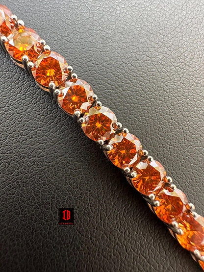 Real Iced Orange MOISSANITE 5mm Tennis Bracelet 925 Silver Pass Diamond Test