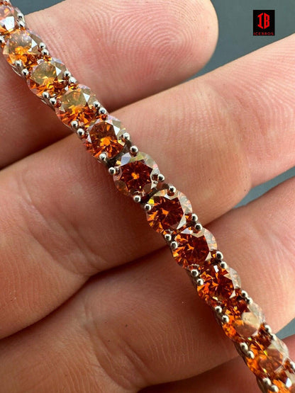 Real Iced Orange MOISSANITE 5mm Tennis Bracelet 925 Silver Pass Diamond Test