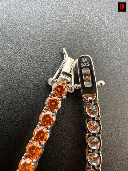 Real Iced Orange MOISSANITE 5mm Tennis Bracelet 925 Silver Pass Diamond Test