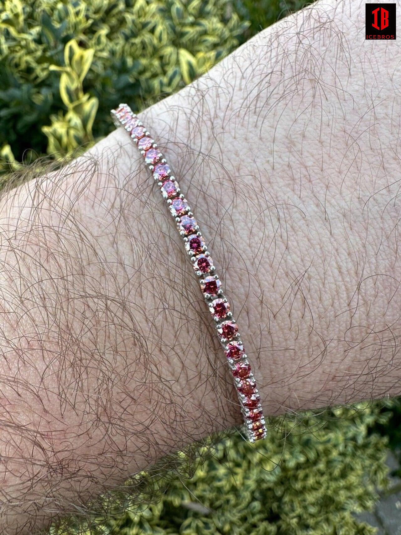 Iced Pink MOISSANITE Tennis Bracelet 925 Silver Pass Diamond Test (3mm-5mm)