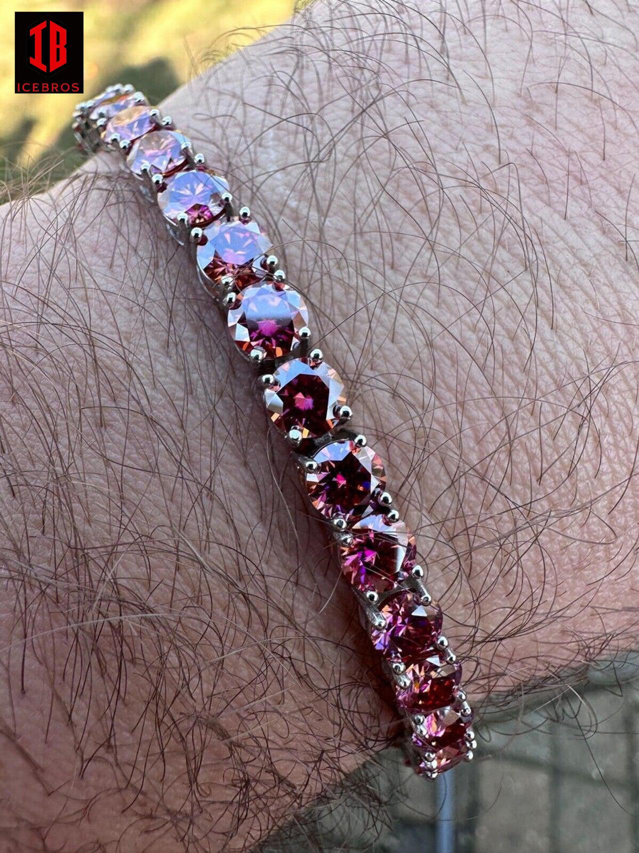 Iced Pink MOISSANITE Tennis Bracelet 925 Silver Pass Diamond Test (3mm-5mm)