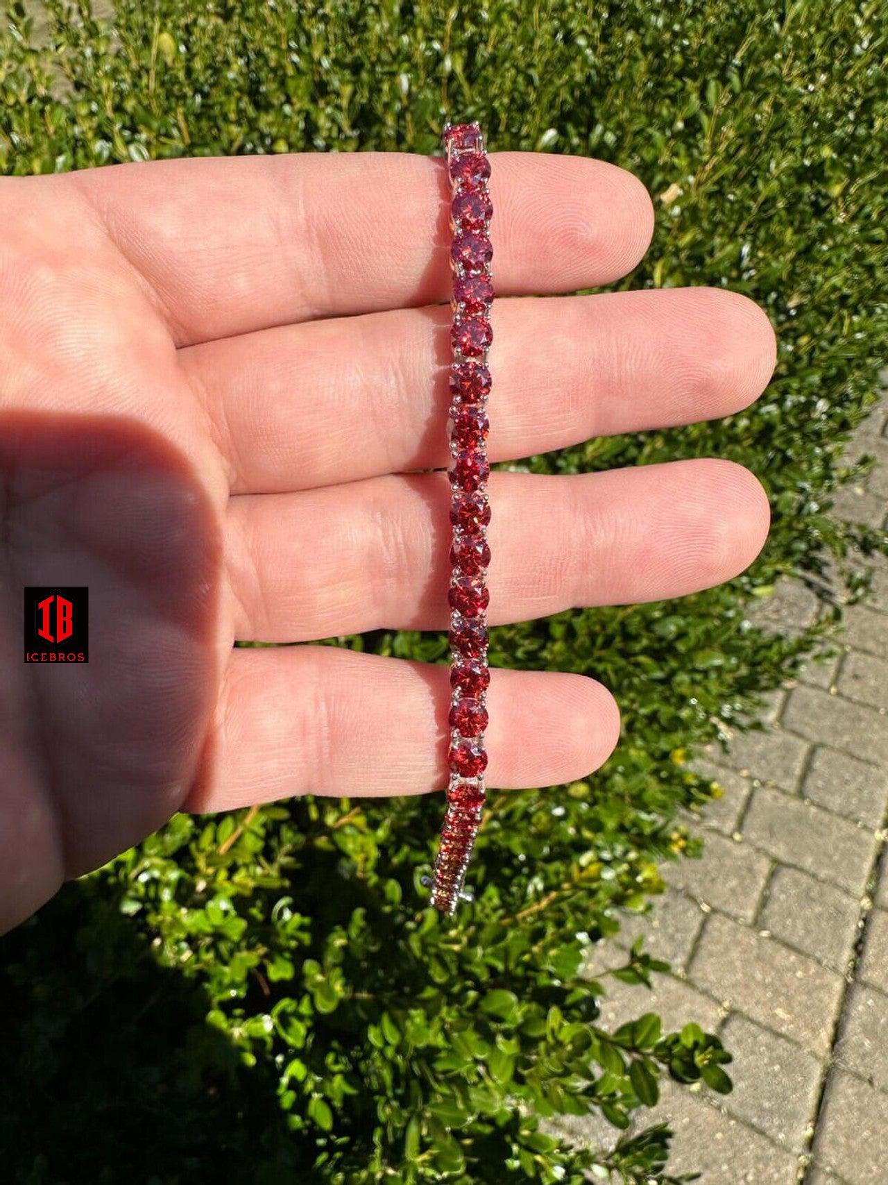 icebros Iced Ruby Red MOISSANITE 3mm Tennis Bracelet 925 Silver Pass Diamond Test (3mm-5mm)