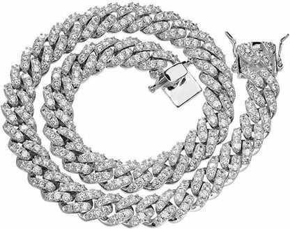 YELLOW GOLD Real Mens Miami Cuban Chain Solid 925 Silver Iced Necklace VERY HEAVY Link 12mm