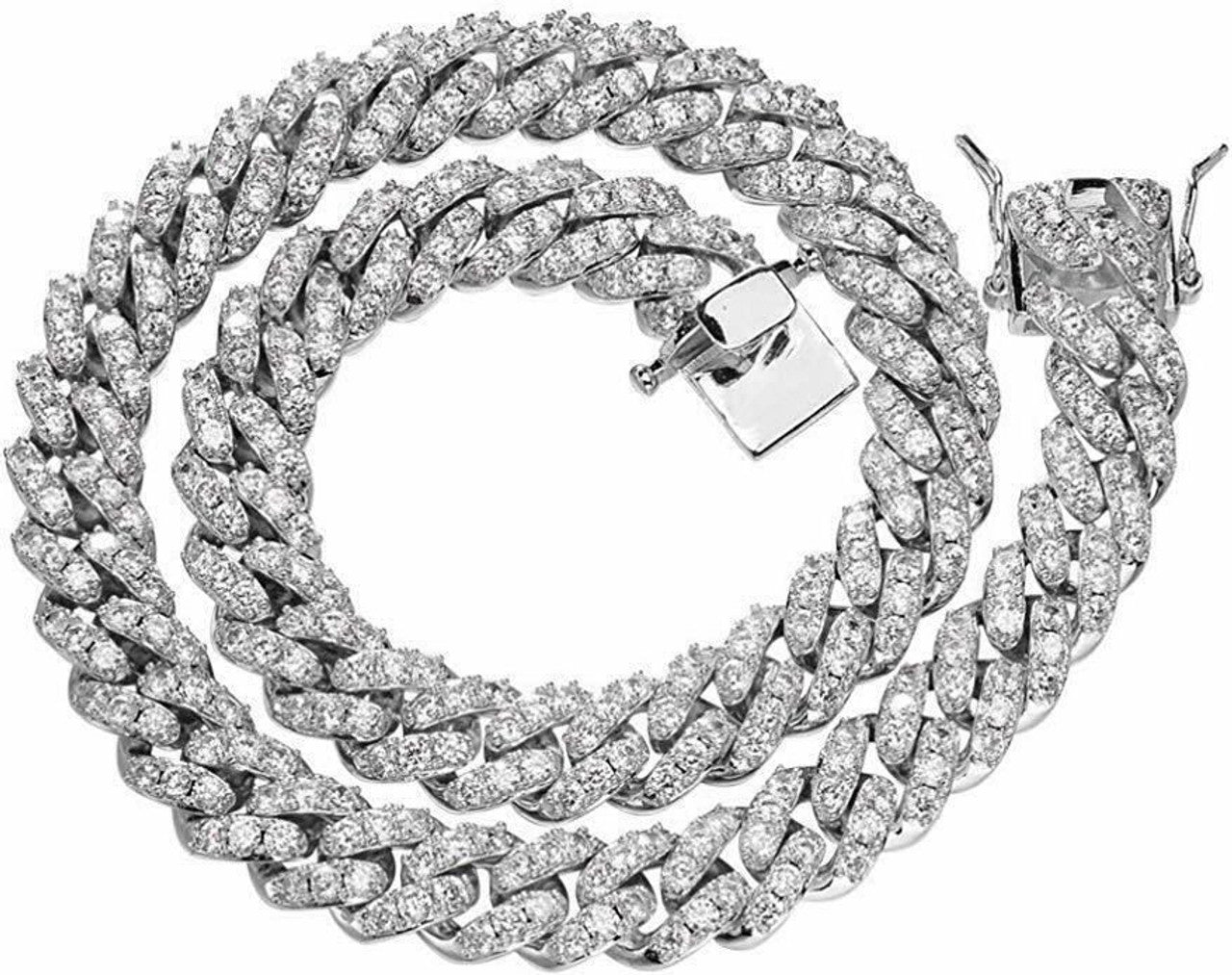 ROSE GOLD Real Mens Miami Cuban Chain Solid 925 Silver Iced Necklace VERY HEAVY Link 12mm