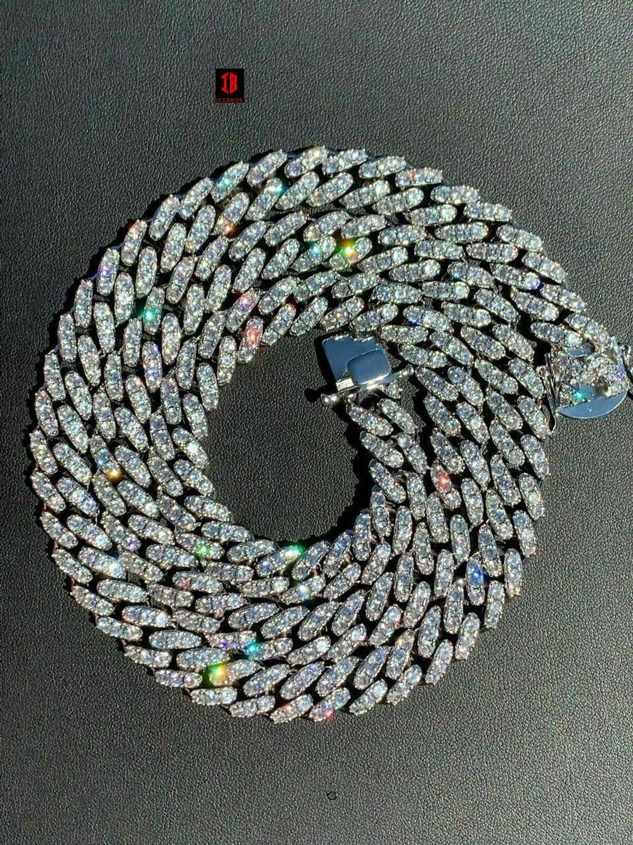 WHITE GOLD Real Mens Miami Cuban Chain Solid 925 Silver Iced Necklace VERY HEAVY Link 12mm