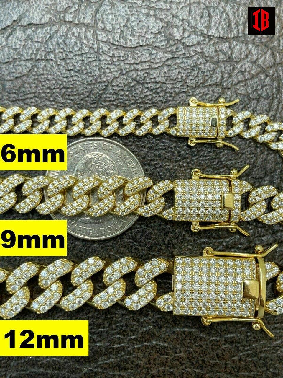 WHITE GOLD Real Miami Cuban Link Bracelet Iced Diamond Out Solid 925 Sterling Silver HEAVY