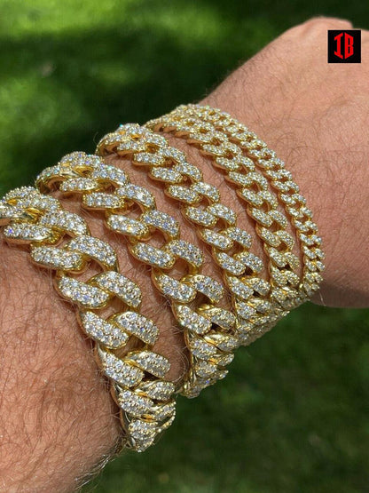 YELLOW GOLD Real Miami Cuban Link Bracelet Iced Diamond Out Solid 925 Sterling Silver HEAVY