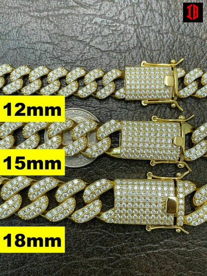 YELLOW GOLD Real Miami Cuban Link Bracelet Iced Diamond Out Solid 925 Sterling Silver HEAVY