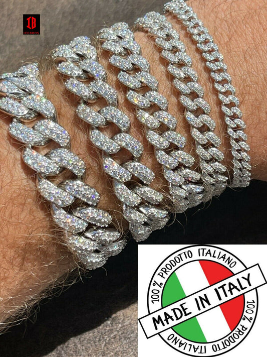 WHITE GOLD Real Miami Cuban Link Bracelet Iced Diamond Out Solid 925 Sterling Silver HEAVY