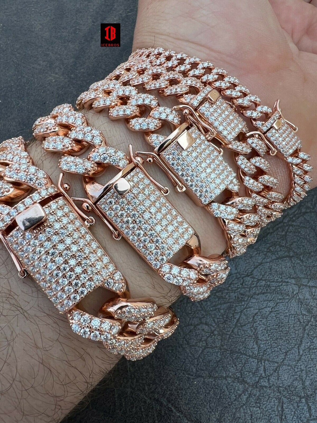 Different Sizes of Rose Gold Miami Curb Cuban Moissanite Diamond Bracelet