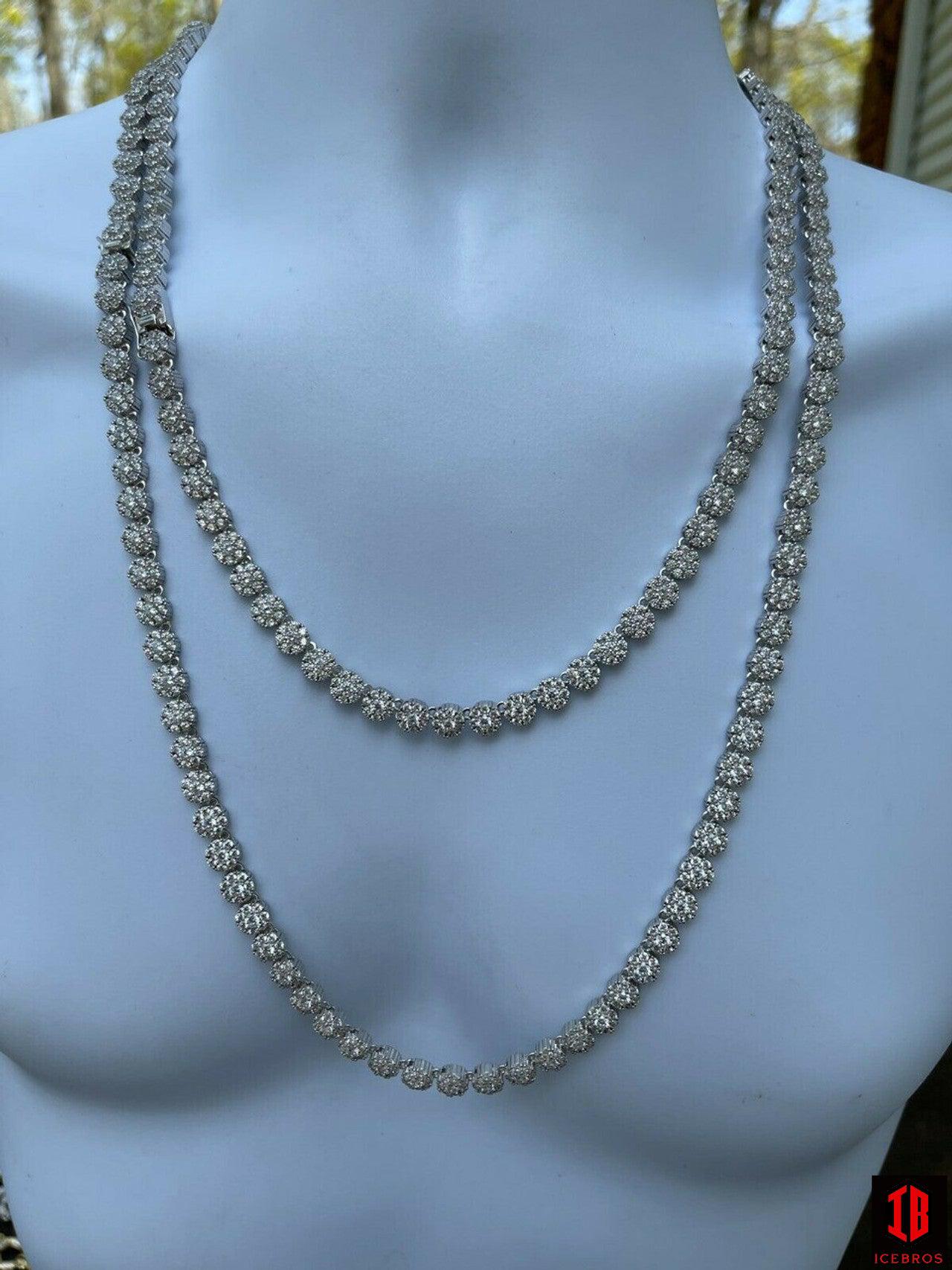 7mm white gold cluster tennis chain necklace