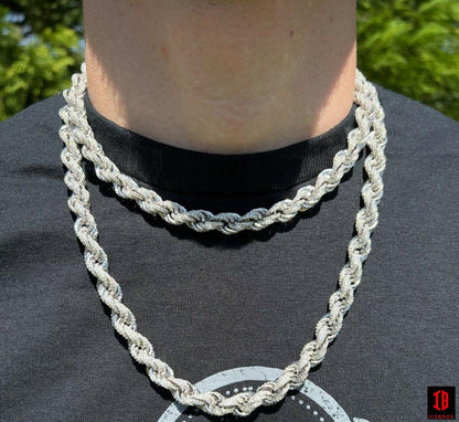 9mm White Gold Rope Chain Necklace 