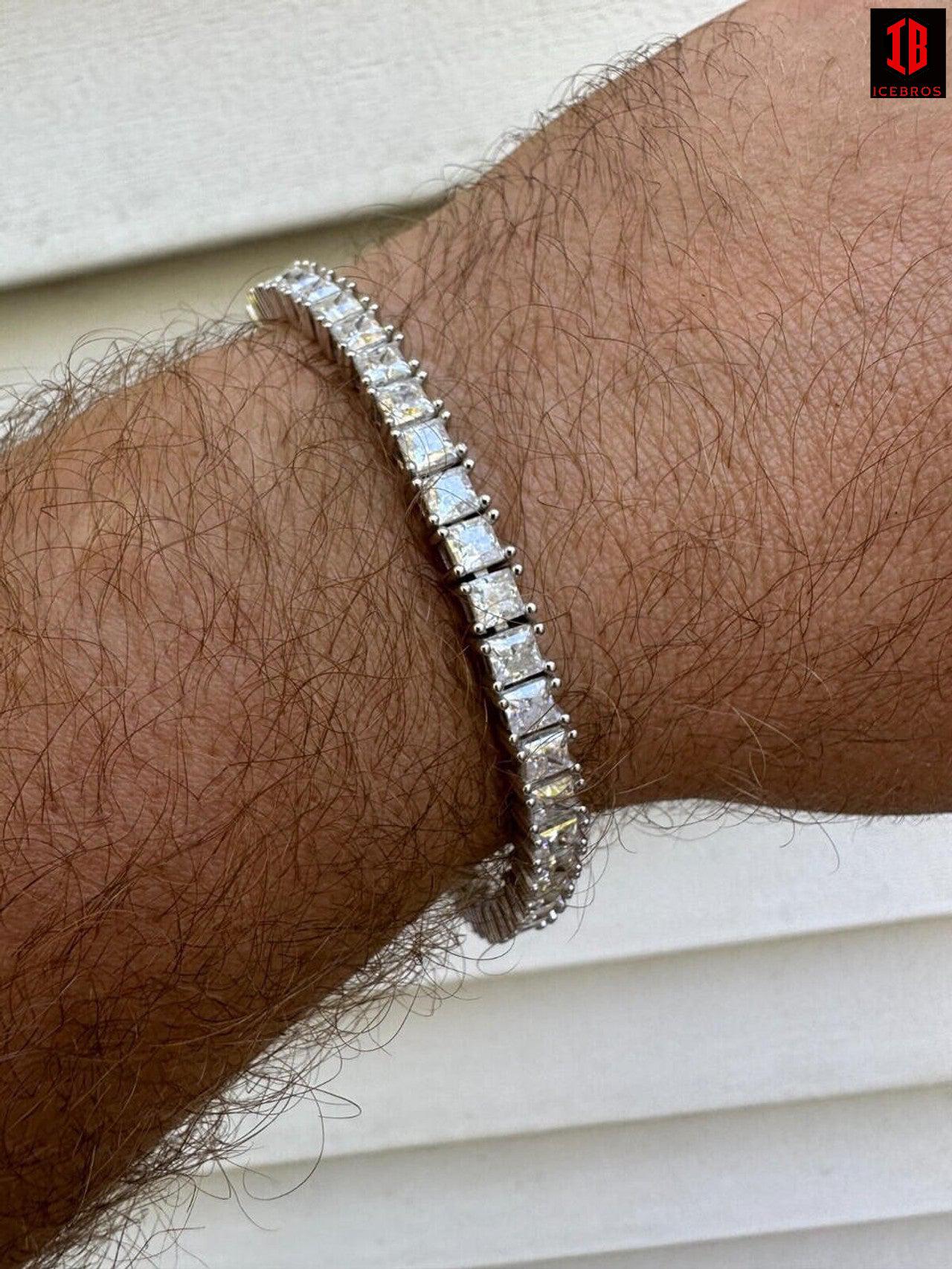 White Gold Micro Tennis Bracelet , Moissanite Princess Square-Cut ,925 Sterling Silver Wristlet