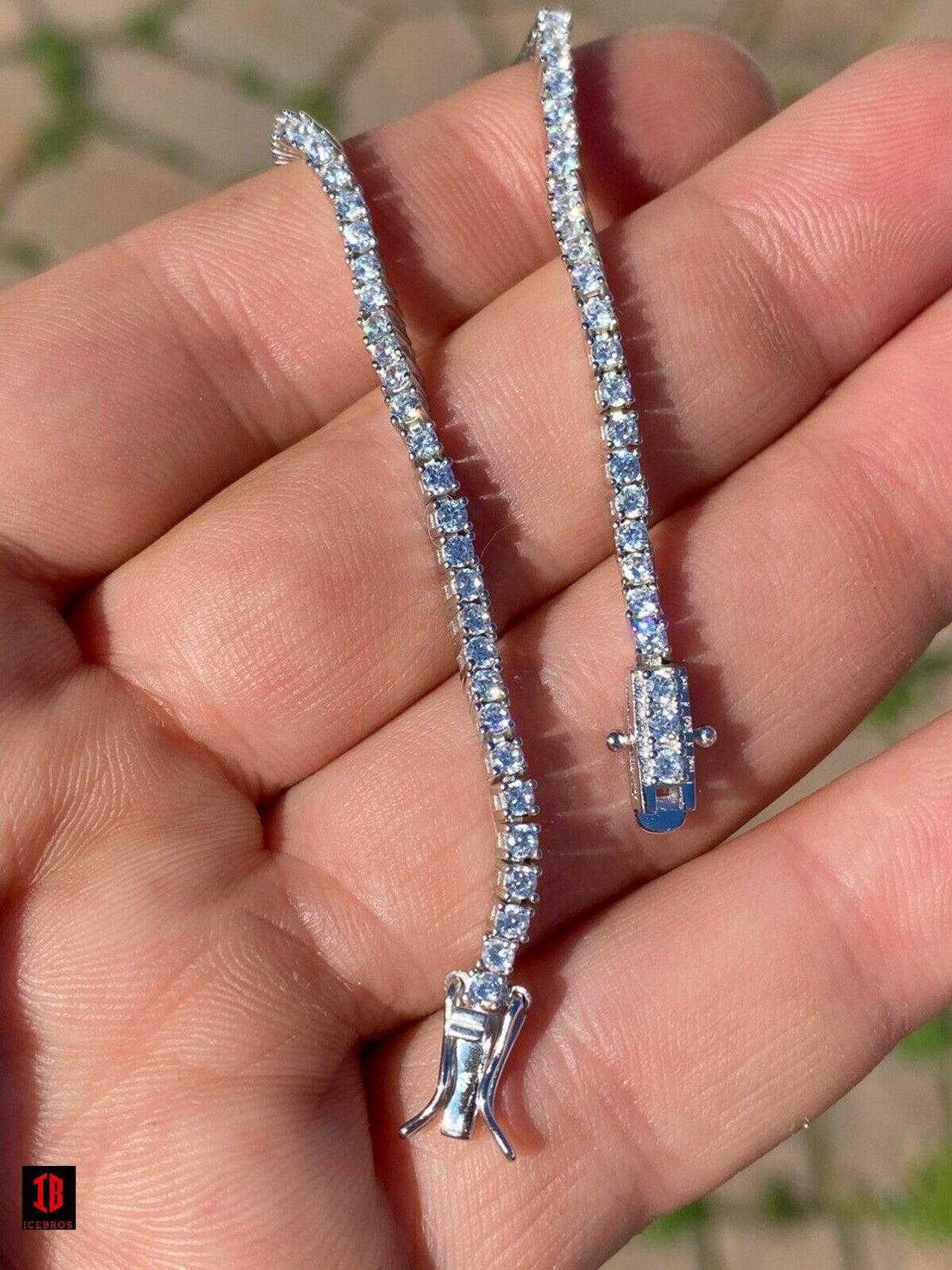 2mm 14k Gold Moissanite Diamond Micro Tennis Chain Bracelet 925 Sterling Silver Bracelet