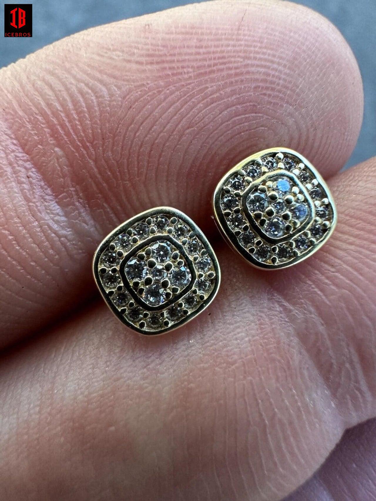 Real Solid 10k Yellow Gold Iced Moissanite Earrings Mens Ladies Small 7mm Studs