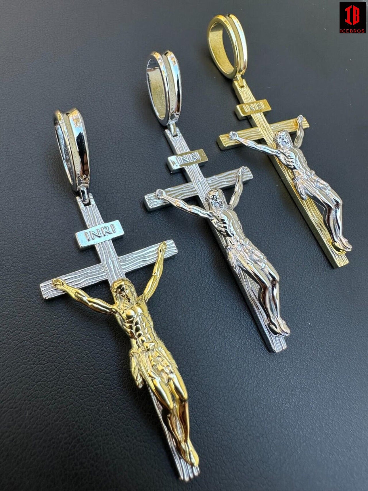 Jesus Cross Pendants in different colors on 925 Sterling Silver  