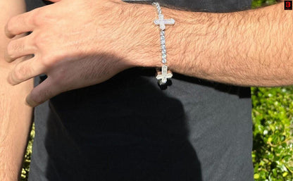 Moissanite Iced Cross Shape Tennis Bracelet Mens Ladies Hip Hop Real 925 Silver