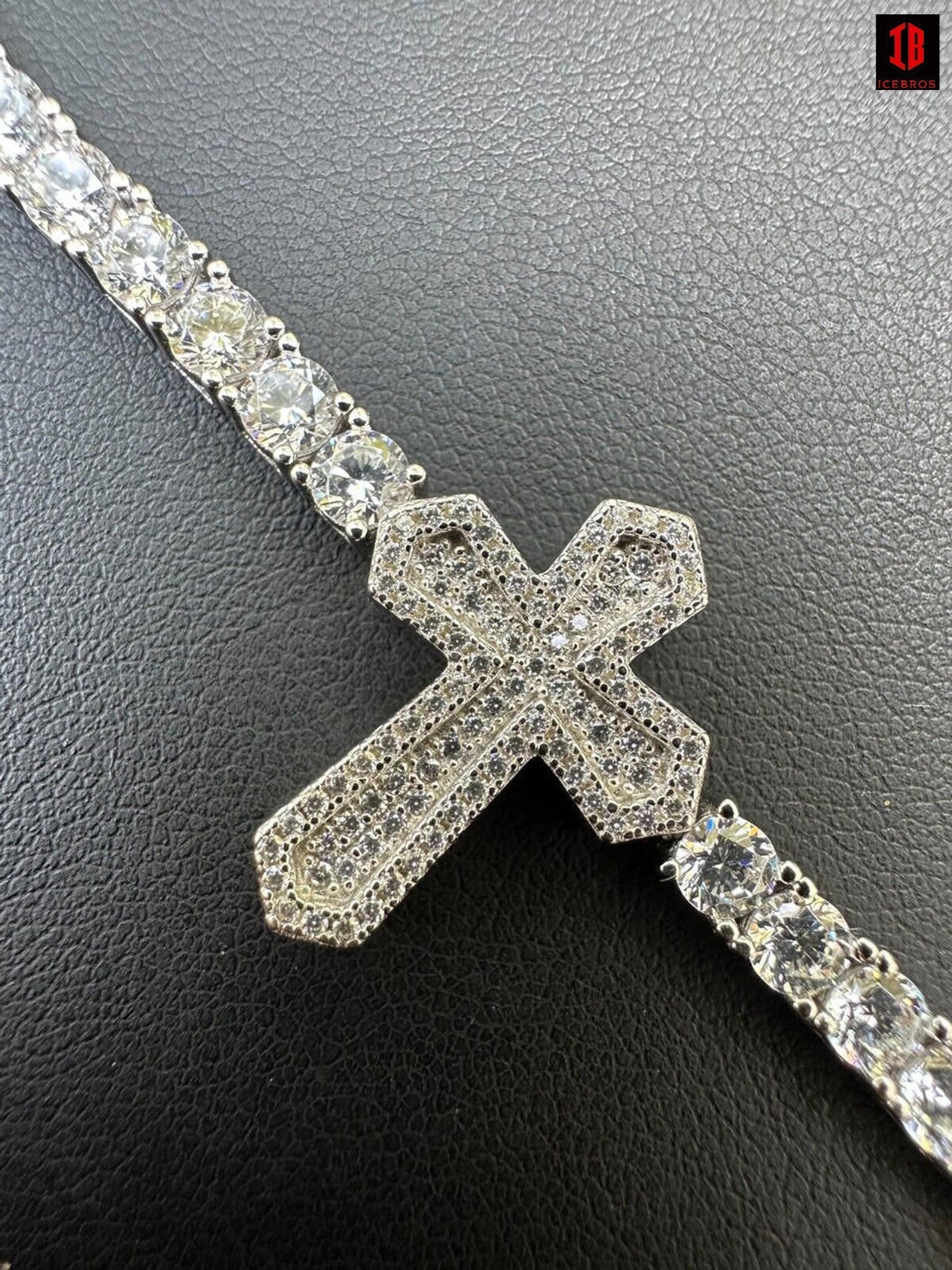 Moissanite Iced Cross Shape Tennis Bracelet Mens Ladies Hip Hop Real 925 Silver