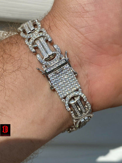 Real Solid 925 Silver Mens Custom Byzantine Bracelet 14mm Iced Heavy Hip Hop