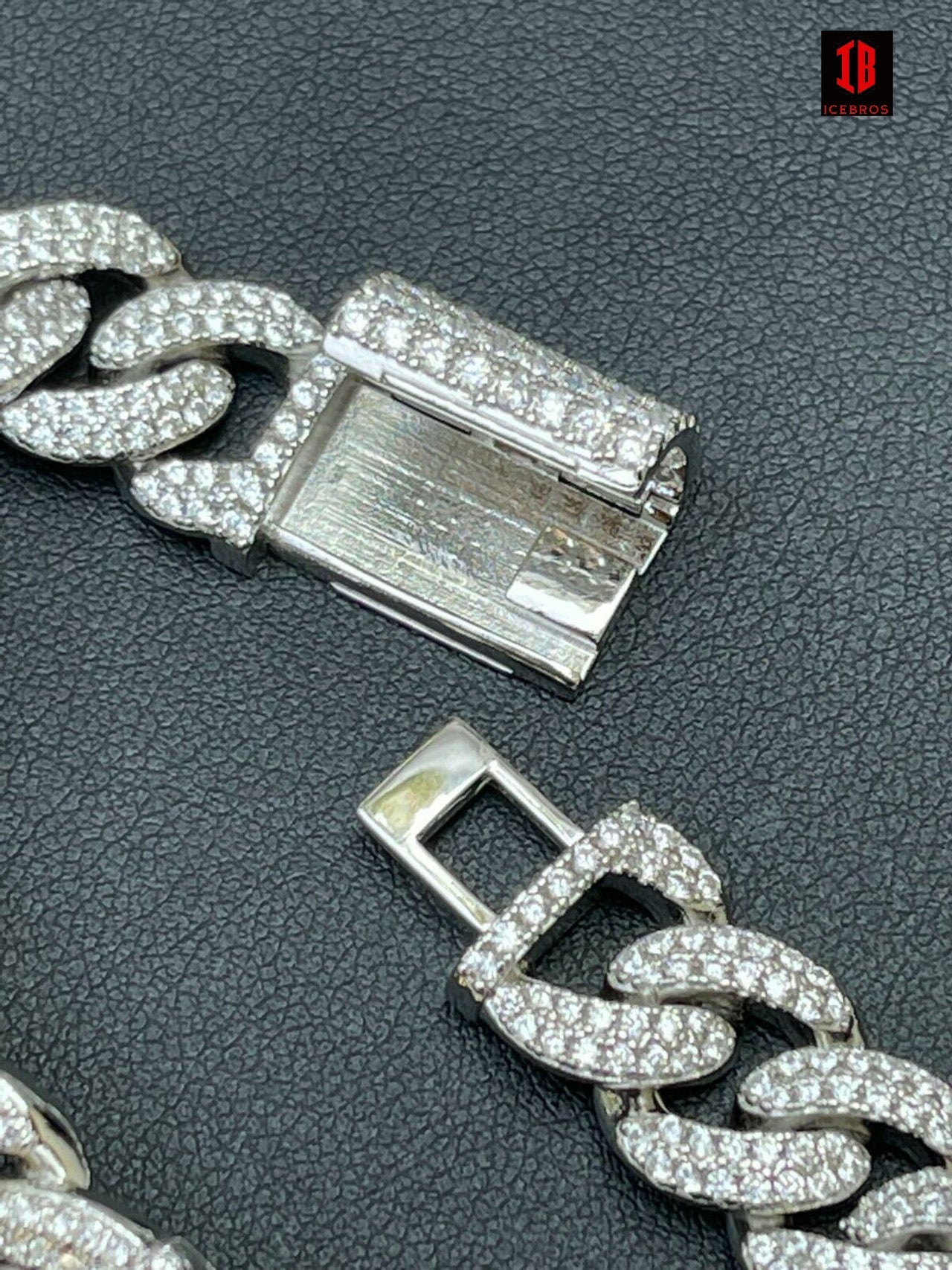 WHITE GOLD Real Solid 925 Silver Mens Miami Cuban Iced Gucci Link Bracelet Baguette Diamond