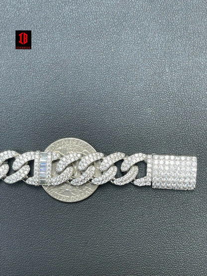 TWO TONE GOLD Real Solid 925 Silver Mens Miami Cuban Iced Gucci Link Bracelet Baguette Diamond