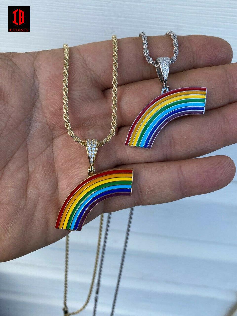 Fine 925 Sterling Silver Gay Lesbian Pride Rainbow Pendant Necklace LGBT