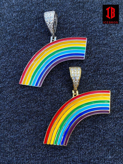 Fine 925 Sterling Silver Gay Lesbian Pride Rainbow Pendant Necklace LGBT